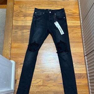 Men's Black Skinny Jeans with Distressed Knees